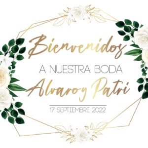 Cartel de Bienvenida para Boda FLORES BLANCAS ELEGANTE