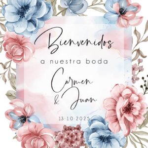Cartel de Bienvenida para Boda ROSA Y AZUL EMPOLVADO