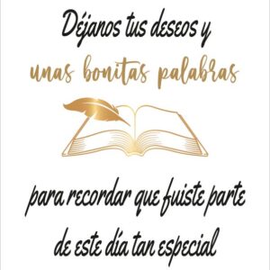 Cartel blanco y dorado para deseos en el libro de firmas