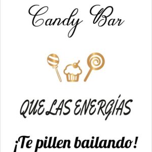 Cartel blanco y dorado para Candy-Bar