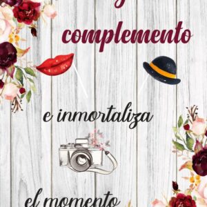 Cartel de tonos burdeos para complementos del fotomatón