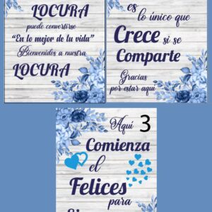 Cartel de Bienvenida para Boda con FLORES AZULES