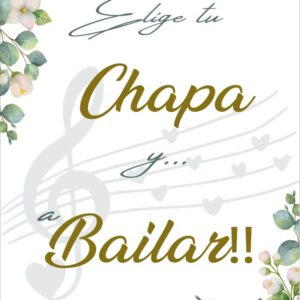 Cartel con flores blancas y eucaliptos para chapas