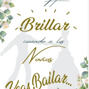Cartel con flores blancas y eucaliptos para luminosos, bengalas...