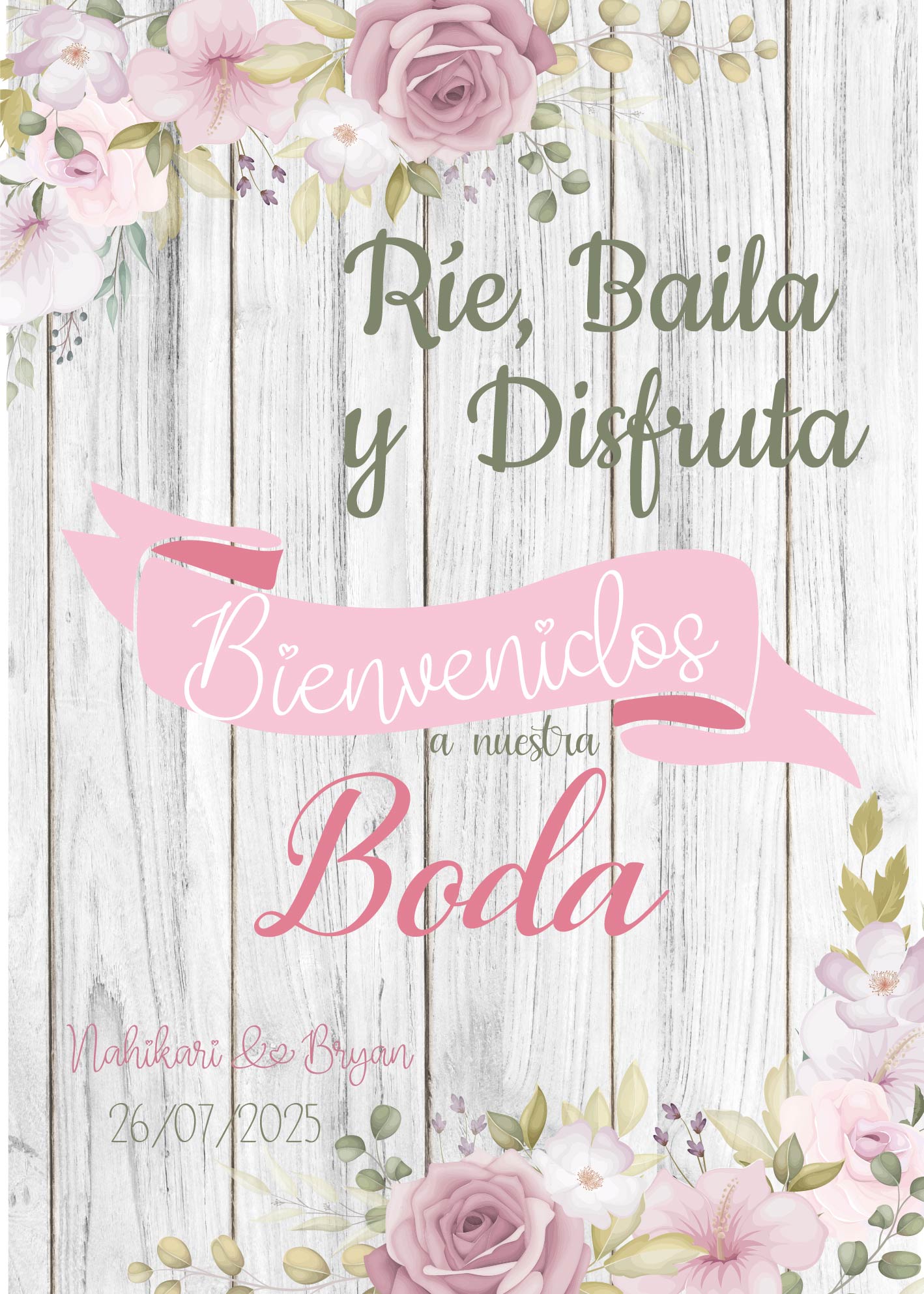 Cartel de Bienvenida para Boda FLORES PASTEL