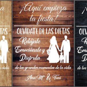 Cartel de Bienvenida para Boda con silueta de novios