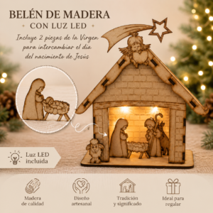 Belén de Madera Tradicional con Virgen y Niño