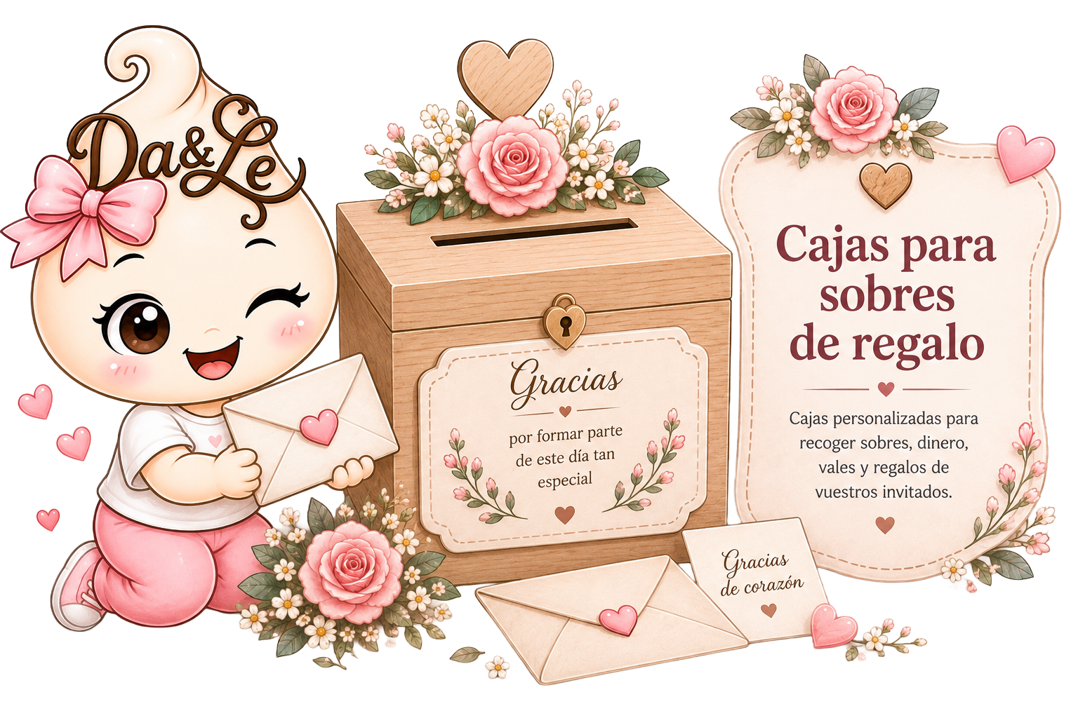 Caja personalizada para sobres de regalo, dinero y vales de boda
