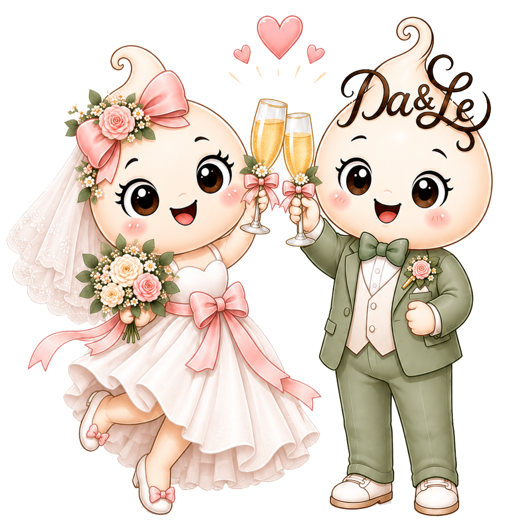Gotita novia y gotita novio brindando con copas personalizadas de boda