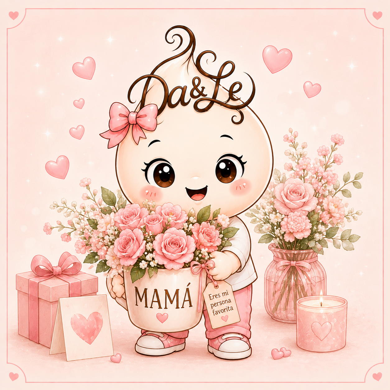 Gota de Creaciones Dayle con flores y regalo para mamá en tonos rosa