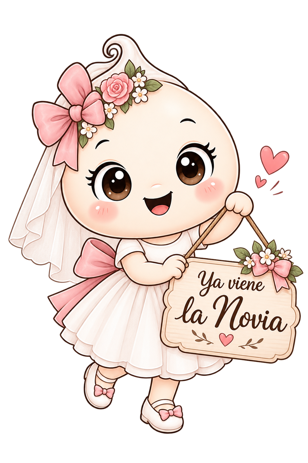 Gotita de novia con cartel de bienvenida para la ceremonia de boda