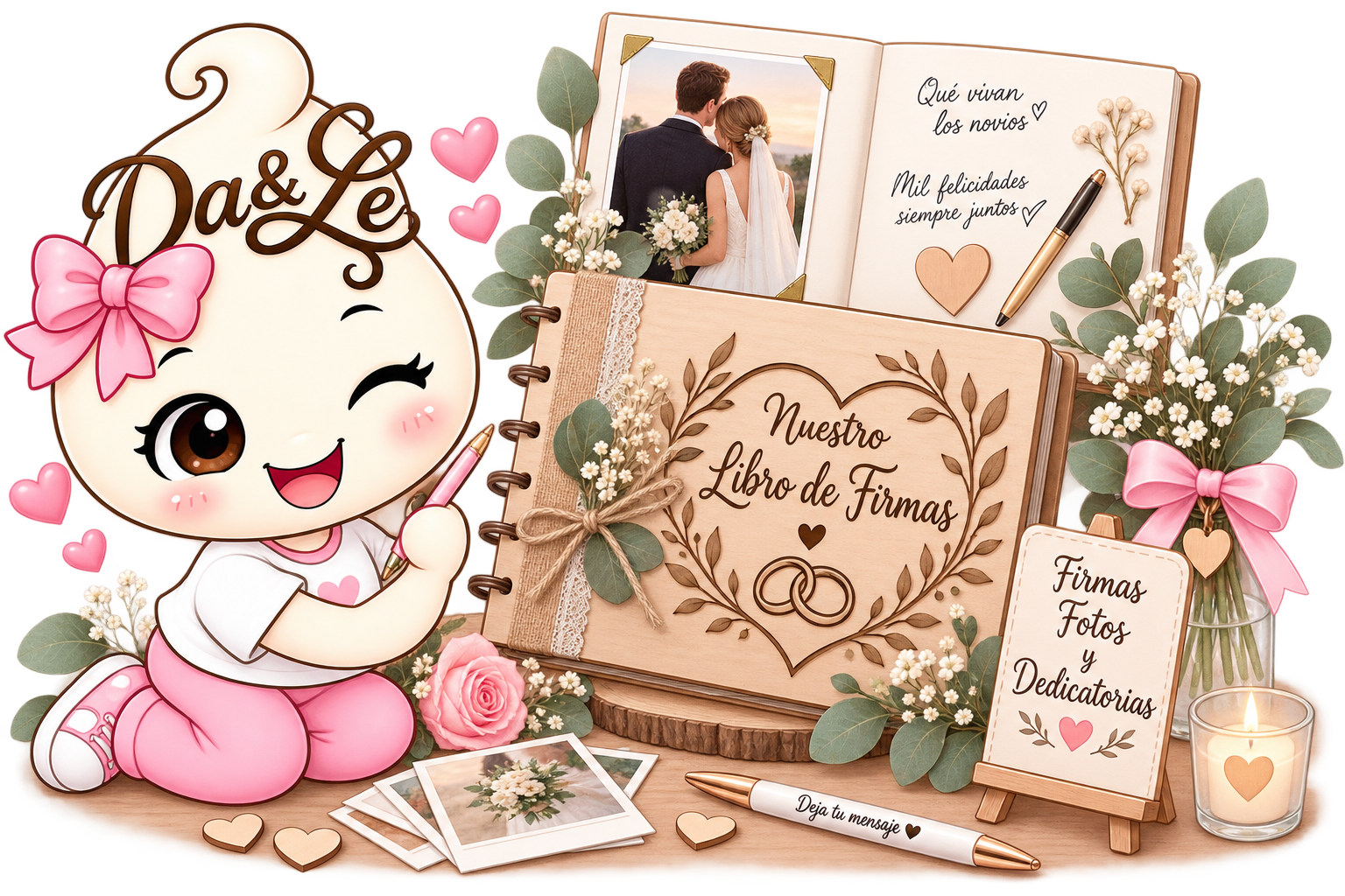 Libro de firmas personalizado con fotos y dedicatorias para bodas