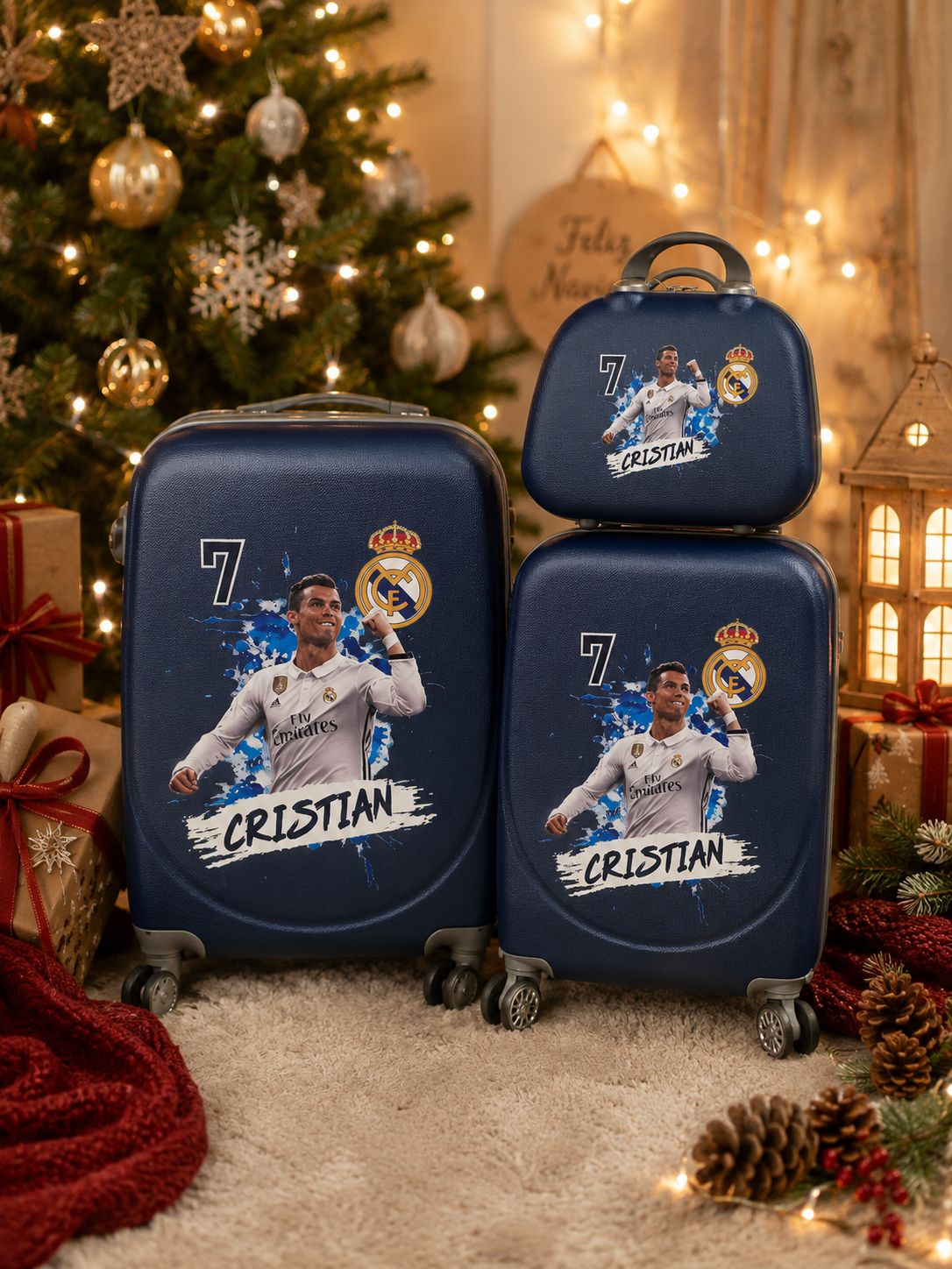 Maletas personalizadas con nombre ambientadas en Navidad