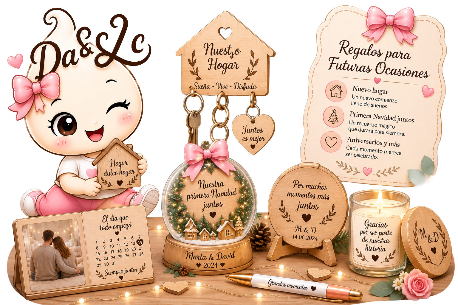 Regalos personalizados para futuras ocasiones como primera Navidad y nuevo hogar
