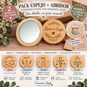 Pack Espejo y Abridor Personalizados Grabados a Láser
